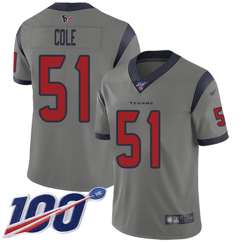 Houston Texans Limited Gray Men Dylan Cole Jersey NFL Football #51 100th Season Inverted Legend->houston texans->NFL Jersey